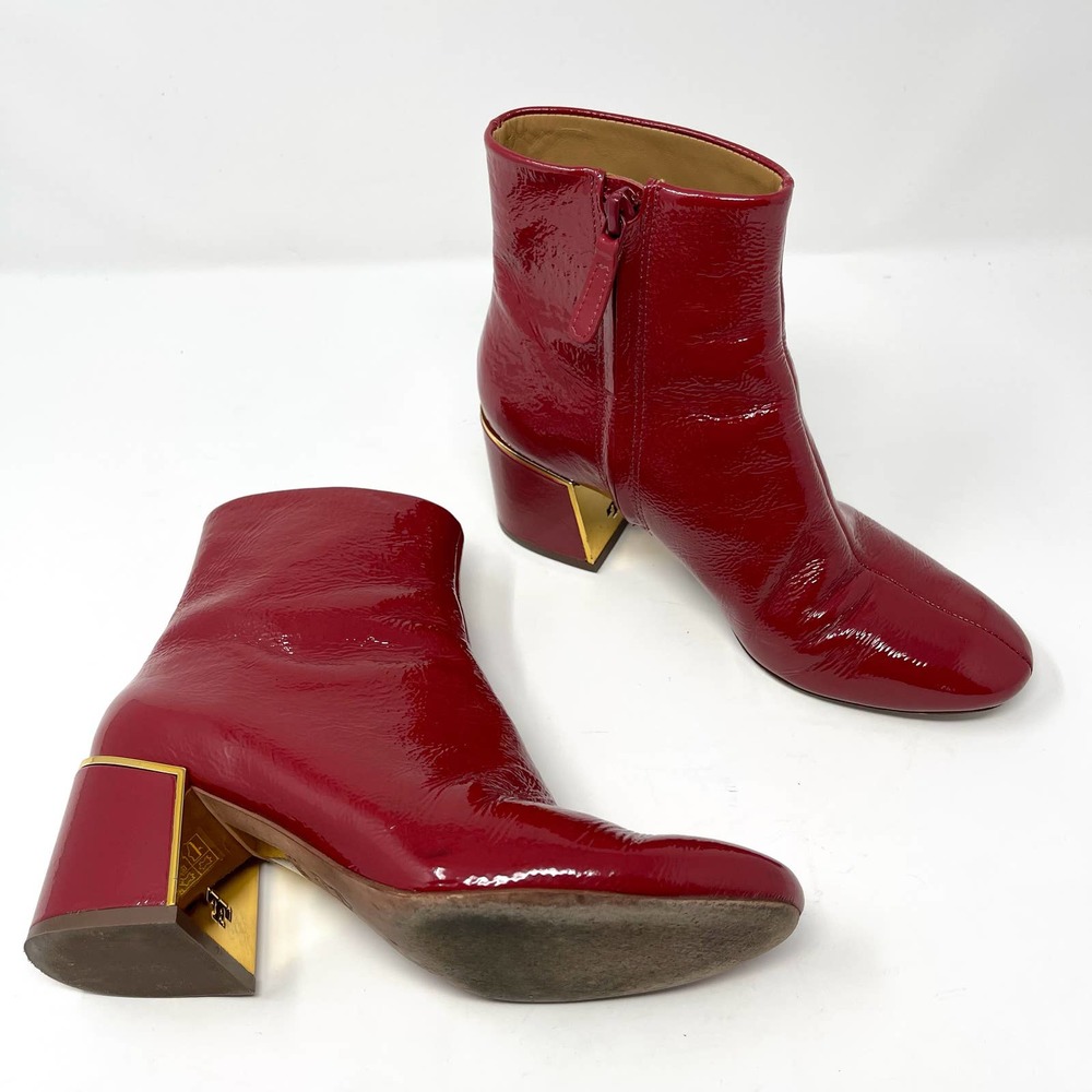 Tory Burch Women's Dark Redstone 65mm Naplak Leather Juliana Ankle Booties 5.5